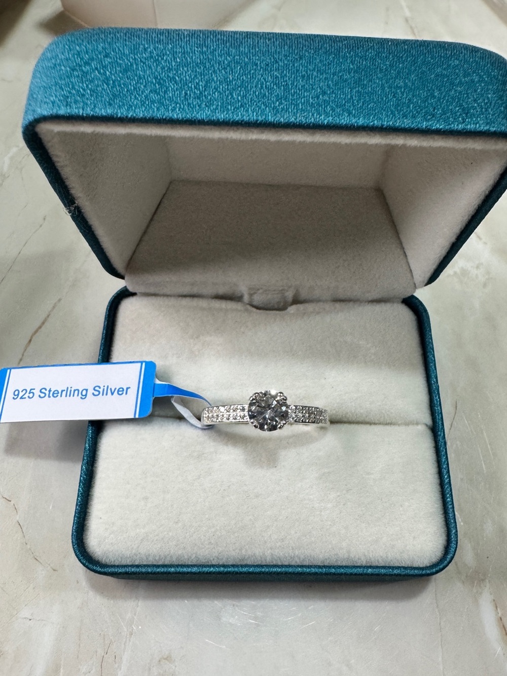 925 Sterling Silver Round CZ Solitaire Ring in Silver size 8